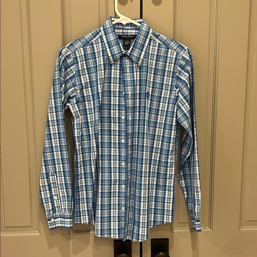 Brooks Brothers blue and white shirt, no iron fabric